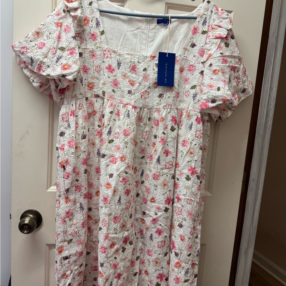 Floral Midi Dress in Pink and White